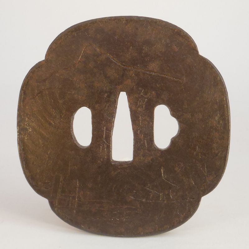 A good 19th Century Mokume and Katakiri-bori Tosho Tsuba by Kiyonaga