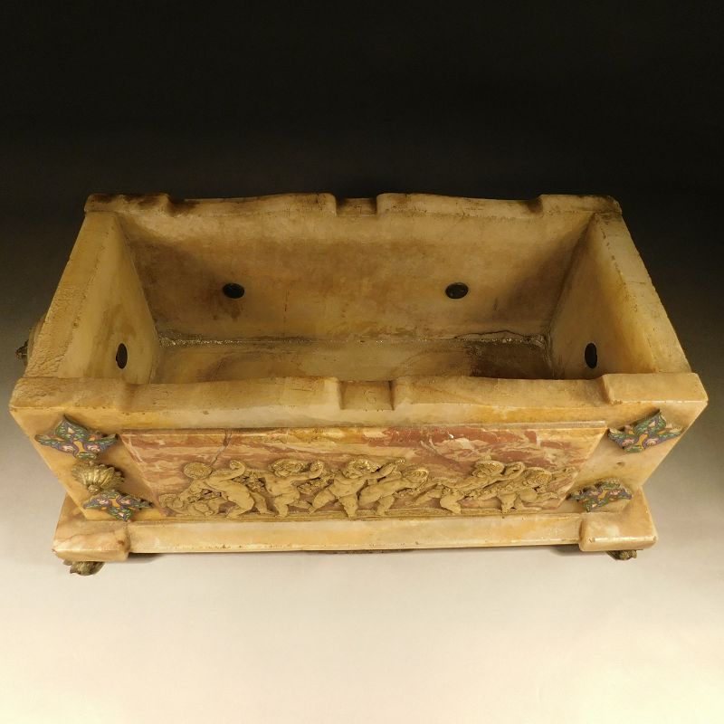 19th Century French Onyx, Marble, Champlevé and Ornolu Jardiniere