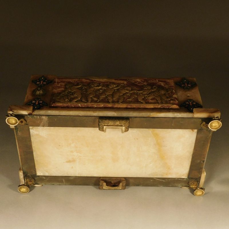19th Century French Onyx, Marble, Champlevé and Ornolu Jardiniere