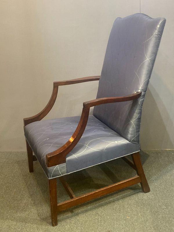 American Federal Period Mahogany Lolling Chair With Line Inlay