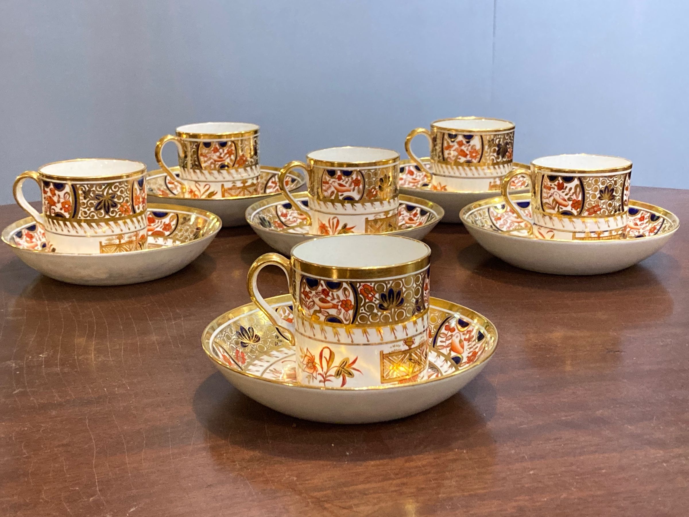 Late 18th C. Spode Porcelain Imari Pattern Cans &amp; Saucers, Set Of Six