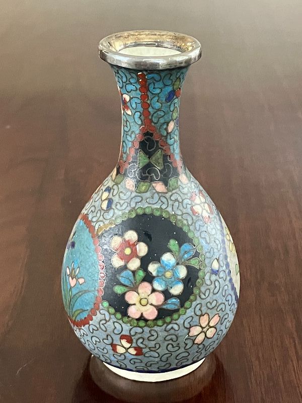 Japanese Meiji Era Totai Cloisonne (on ceramic body) Bottle Vase