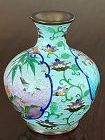 Small Signed Ginbari Cloisonne Vase Colorful Flowers & Bird Decoration