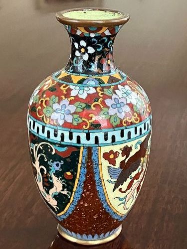 Meiji Cloisonne vase, Dragon & Phoenix, Goldstone & Ginbari Techniques