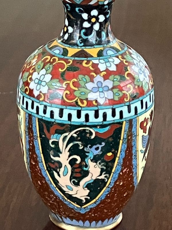 Meiji Cloisonne vase, Dragon &amp; Phoenix, Goldstone &amp; Ginbari Techniques