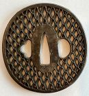 Edo period Higo iron sukashi tsuba - fish net pattern, Hayashi manner