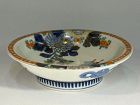 Japanese footed dish, polychrome flowers and butterflies decoration