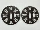 Pair, daisho, ko-Shoami tsuba. War signal fans, gunbai-uchiwa, motif.