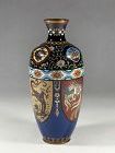 Meiji Cloisonne vase, Dragon and Phoenix, Goldstone. 19th century