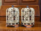 An extraordinary pair of Imari, reticulated, lantern form candle domes