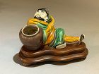 Sancai figure of Chinese poet Li Bai with wine jar, as a brush washer
