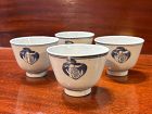 Four Qing dynasty blue and white wine cups. Crane motif for longevity