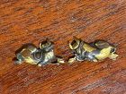 Pair Japanese kinko (soft metal) menuki of buffalo with gold hirazogan