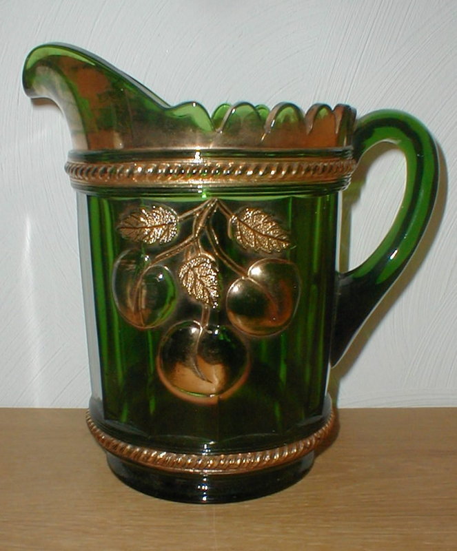 Northwood Peach Water Pitcher, gold on green