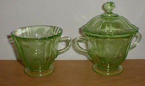 Green Parrot Creamer, Sugar and Lid