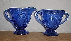 ROYAL LACE Cobalt Footed Creamer & Sugar