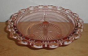 Pink OLD COLONY Lace Edge 3 Legged 10 1/2" Bowl