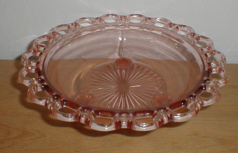 Pink OLD COLONY Lace Edge 3 Legged 10 1/2&quot; Bowl