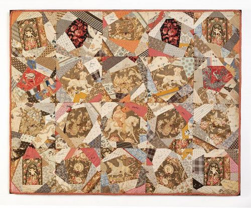 Cotton Crazy and Embroidered Crib Quilt; Dated 1885; Massachusetts
