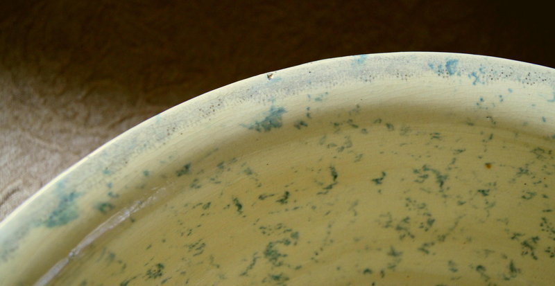 C1920 HUGE 15 inch Spongeware Ohio Yellowware Blue Bowl