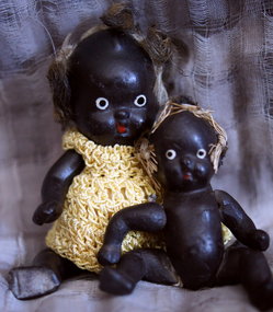 C1930s Pair Miniature Black Bisque Ceramic Baby Dolls