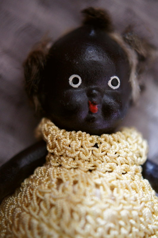 C1930s Pair Miniature Black Bisque Ceramic Baby Dolls