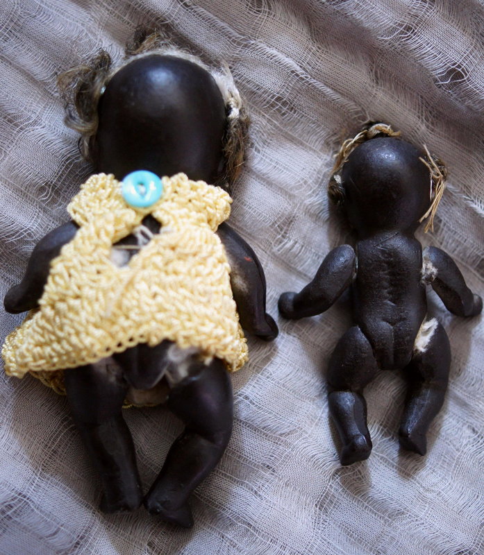 C1930s Pair Miniature Black Bisque Ceramic Baby Dolls