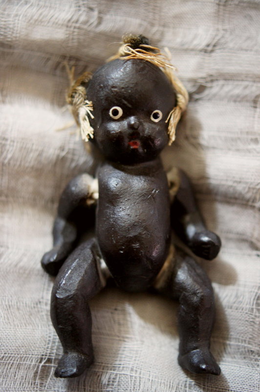 C1930s Pair Miniature Black Bisque Ceramic Baby Dolls