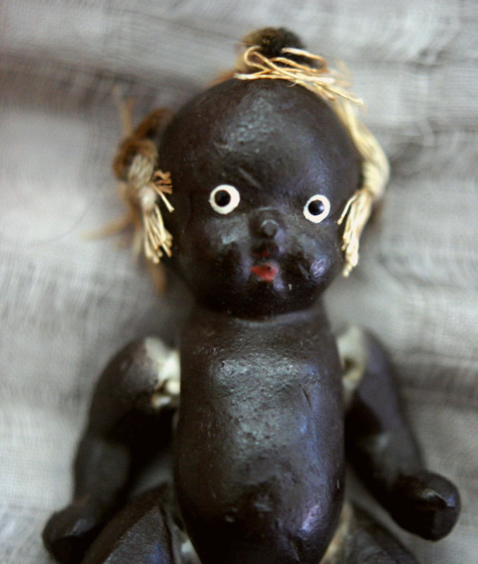 C1930s Pair Miniature Black Bisque Ceramic Baby Dolls