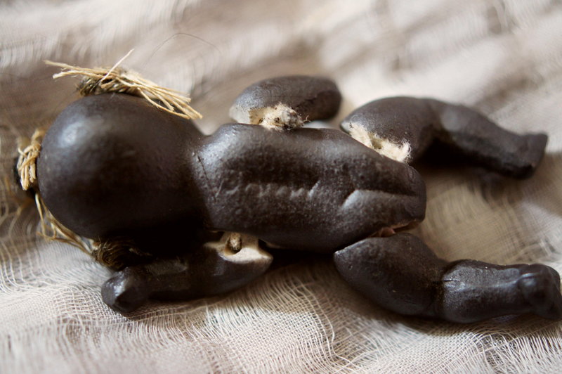 C1930s Pair Miniature Black Bisque Ceramic Baby Dolls