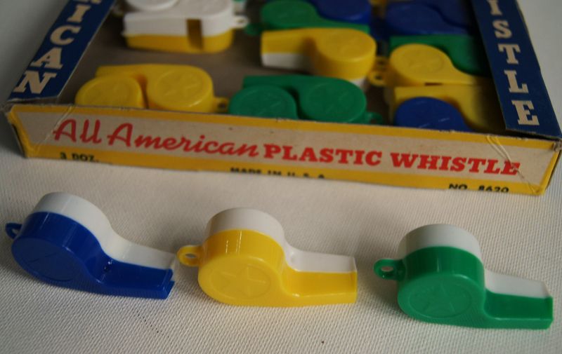 C1950s 24 Boxed Colorful Toy Police Plastic Whistles All Original