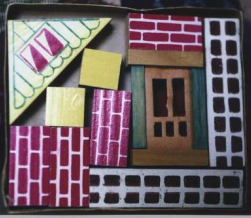 1950s Miniature Toy Wood Architectural Building Blocks Baby Boomer Era