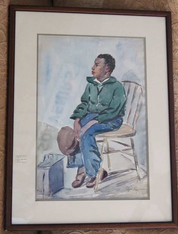 1934 Watercolor Young Black Shoe Shine Boy LISTED ARTIST Olga Rosenson