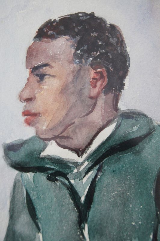 1934 Watercolor Young Black Shoe Shine Boy LISTED ARTIST Olga Rosenson
