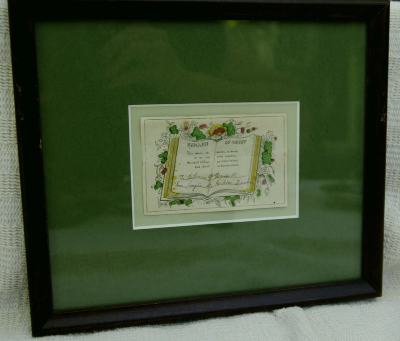 Lovely C1860 Hand Colored Antique Framed School Merit Award