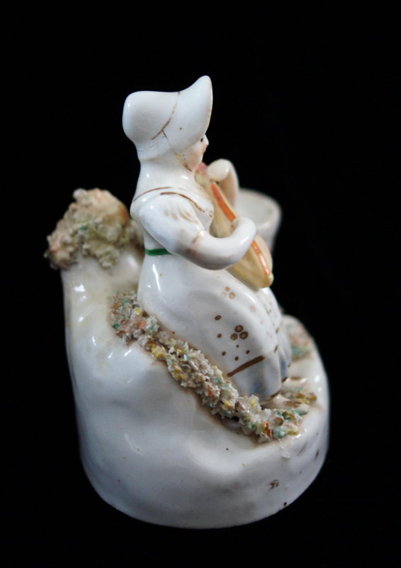 C1830 English Porcelain Inkwell Quill Holder Girl Playing Lute