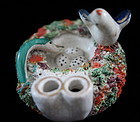 C1890 English Porcelain Ink Pen Quill Holder Dove in Nest and Serpent