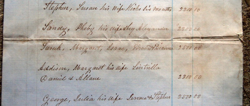 ExRARE 19thC Estate Document listing ENTIRE SLAVE FAMILIES by NAME