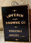 FABC1880 Tin Advertising Salesman Sample Case Loverin + Browne Grocers