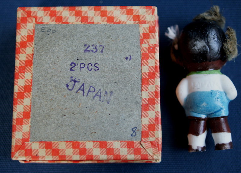 Boxed Pair 1930s Ceramic Black Boy + Girl Japan Dolls
