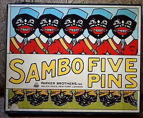 1921 Parker Bros SAMBO FIVE PINS Target Bowling Game