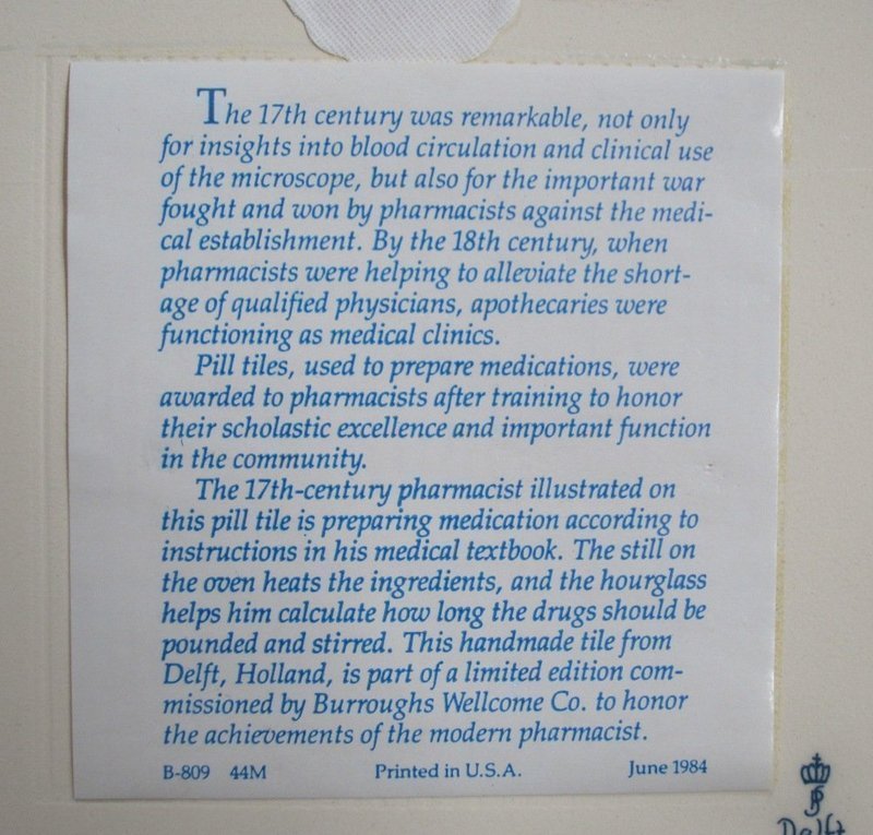 4 Burroughs Wellcome Pharmacy Drugstore Pill Tiles