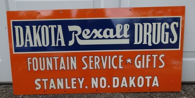 Fab 1955 REXALL North Dakota Pharmacy Drug Store Sign Unused