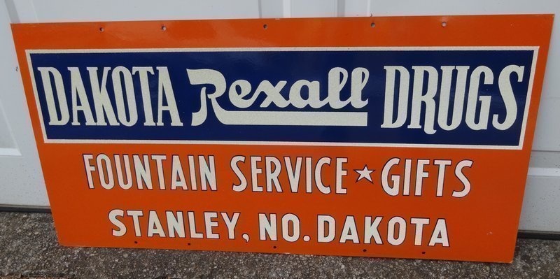 Fab 1955 REXALL North Dakota Pharmacy Drug Store Sign Unused