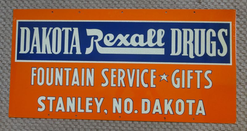Fab 1955 REXALL North Dakota Pharmacy Drug Store Sign Unused