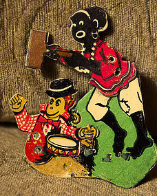 C1940s Mechanical Tin Toy Black Woman Hitting Monkey