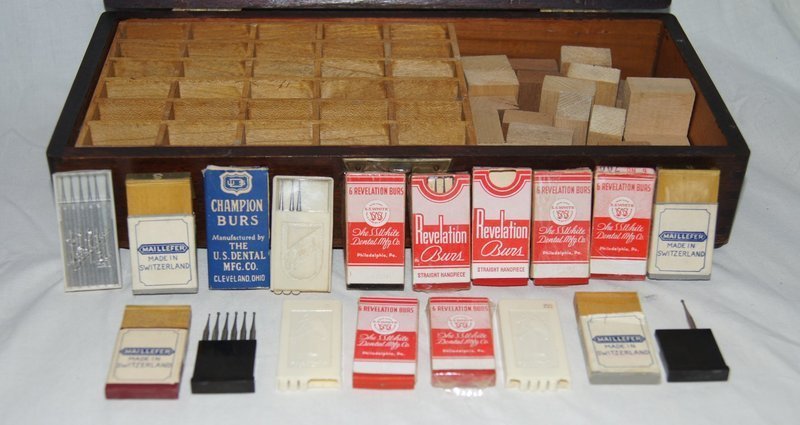 Vintage 1920s SS White Dental Dentist Burs Boxed Case