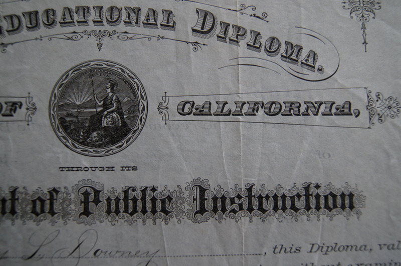 1892 San Francisco California Public School Teaching Certificate