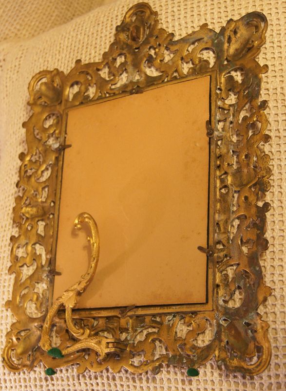 3Fab Vintage Victorian Very Ornate Brass Plated Photo Frames w Stands
