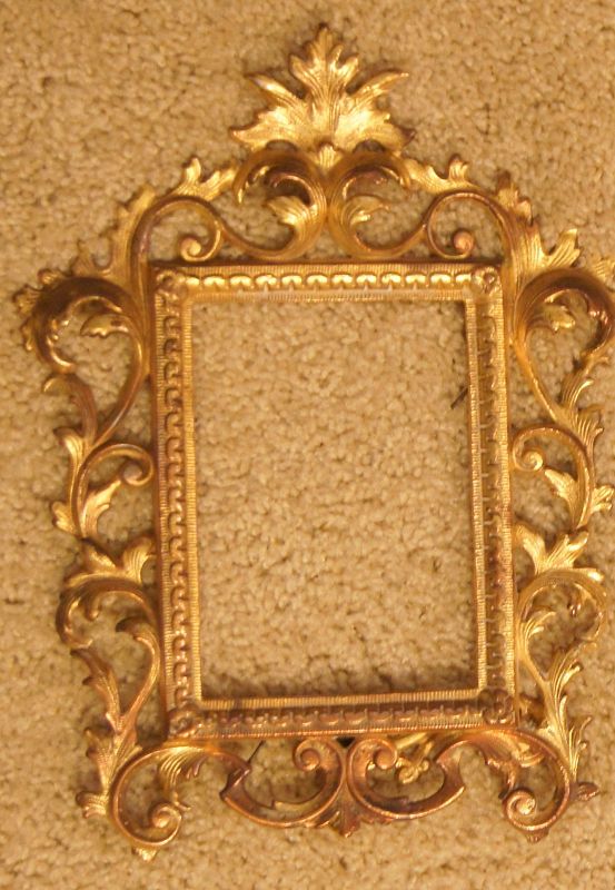 3Fab Vintage Victorian Very Ornate Brass Plated Photo Frames w Stands